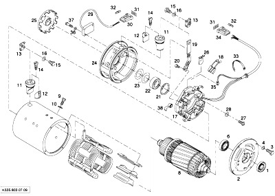 ЭЛЕКТРОМОТОР ГИДРОНАСОСА ЭЛЕКТРОПОГРУЗЧИКОВ LINDE E14-02, E16-02, E16C-02, E18C-02, E18P-02, E20P-02 335 СЕРИИ | 07 HYDRAULIC UNIT -> 07/03 PUMP MOTOR LINDE FORKLIFT | КАТАЛОГ ЗАПЧАСТЕЙ НА ПОГРУЗЧИКИ ЛИНДЕ (LINDE 335-02 ) E14-02, E16-02, E16C-02, E18C-02, E18P-02, E20P-02