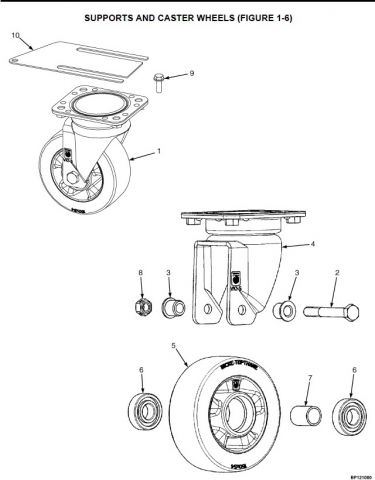 HYSTER S1.4 C456 SPAREPARTS MANUAL - SUPPORTS AND CASTER WHEELS (FIGURE 1-6) - ОПОРНОЕ КОЛЕСО | Каталог запчастей, роликов и колес для электроштабелера Hyster S1.4 C456 серий | Запчасти для электроштабелеров Hyster, запчасти на ремонт штабелеров на сайте TotalParts.ru