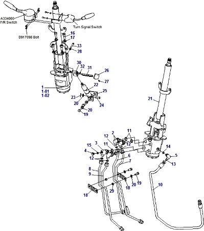 СХЕМА РУЛЕВОЙ КОЛОНКИ - КАТАЛОГ ЗАПЧАСТЕЙ ПОГРУЗЧИКОВ ДЭУ D50S2 / D70S2 / D80S2 СЕРИЙ FV / FX / GS | Запчасти для вилочных погрузчиков и складской техники Doosan-Daewoo | Запчасти на погрузчик в Реутове. Сравнить цены, купить запчасти на погрузчик