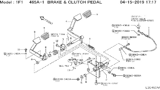 Схема механизма педалей управления погрузчика Nissan F1F1A15U с двигателем s4q2 | Каталог запчастей на погрузчи Ниссан 1f1 a15u
