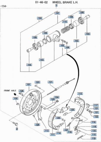 КАТАЛОГ ЗАПЧАСТЕЙ ДЛЯ ПОГРУЗЧИКА MITSUBISHI FD15N / FD18N / FD15NT / FD18NT / FD20C / FD20CNT - КОЛЕСНАЯ ТОРМОЗНАЯ СИСТЕМА ЛЕВАЯ | Шины на вилочные погрузчики с перепресовкой и Запчасти для погрузчиков Митсубиси (Япония) Spare parts for forklifts Mitsubishi - поставки запчастей для погрузчиков MITSUBISHI