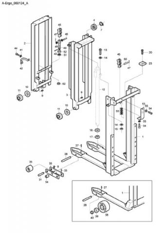 РИСУНОК ИЗ КАТАЛОГА ЗАПЧАСТЕЙ ATLET/UNICARRIERS A-ERGO AJN ATLET/UNICARRIERS ALL ATLET/UNICARRIERS ASN ATLET/UNICARRIERS ATF | Mast/Straddle legs A-Ergo 160 DTFV | Parts Manual Stackers AJN • ALL • ASN • ATF | Запчасти для ричтраков. Продажа, запчасти - все в одном месте - Запчасти для ричтраков в Москве. Доставка по РФ