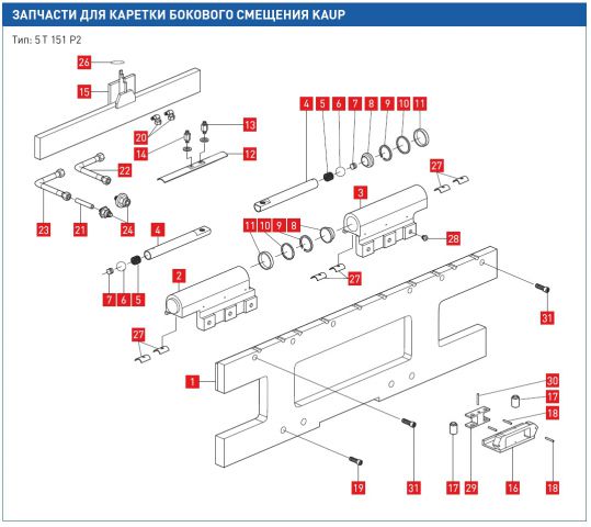 KAUP 5T151P2 parts catalog - каталог запчастей сайдшифтера Кауп 5 T151P2 | Запасные части для устройства бокового смещения Kaup 5 T151 P2 | Запчасти на навесное оборудование Kaup