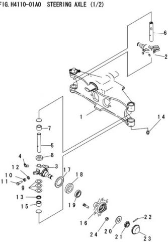 РИСУНОК ИЗ КАТАЛОГА ЗАПЧАСТЕЙ - STEERING AXLE PARTS ELECTRIC LIFT TRUCK KOMATSU FB10-14-12-FB15-18-12-FB15G-18G-12-FB20A-20AG-12-FB10-20-12 | Купить запчасти комацу по низким ценам в Москве | Запчасти для погрузчиков KOMATSU - продаем запчасти для погрузчиков со склада в Москве с доставкой в регионы РФ | Запчасти для вилочных автопогрузчиков KOMATSU. Поиск запчастей Комацу по модели техники