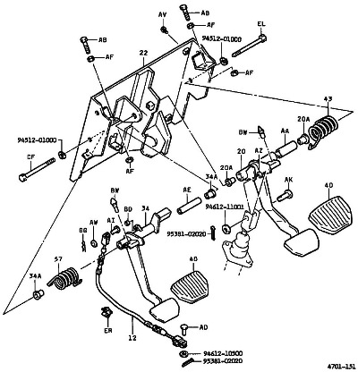 КАТАЛОГ ПОДБОРА ЗАПЧАСТЕЙ НА ПОГРУЗЧИКИ TOYOTA 6FD10 / TOYOTA 02-6FD15 / TOYOTA 6FD18 | 4701151 BRAKE PEDAL (9401-9809) ATM TOYOTA 02-6FD15 FORKLIFT SPAREPARTS XTALOG (TOYOTA FORKLIFT PARTS MANUAL) | Подбор запчастей для погрузчиков и складской техники на сайте TotalParts.ru