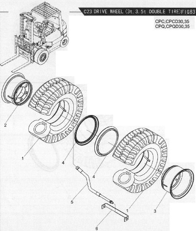 ВЕДУЩИЕ КОЛЕСА 3 - 3.5 ТОНН СДВОЕННЫЕ КОЛЁСА ПОГРУЗЧИКОВ HELI CPCD20/35-WS1H / HELI CPCD20-35 H200 | DRIVE WHEEL (3t. 3.5t DOUBLE TIRE) HELI FORKLIFT SPAREPARTS | Запчасти для погрузчика Heli по выгодным ценам в интернет магазине TotalParts.ru - самые низкие цены на запчасти Heli  для погрузчиков и складской техники Хели