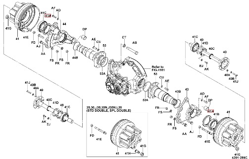 62-8FD30 TOYOTA Forklift - Front axle shaft - Схема деталей ведущего мота погрузчика Тойота | Каталоги запчастей на погрузчик Toyota 62-8fd30 forklift | Запчасти для погрузчиков вилочных и складской техники Таёта - поставка и продажа запчастей для вилочных погрузчиков европейских, японских, корейских и китайских!